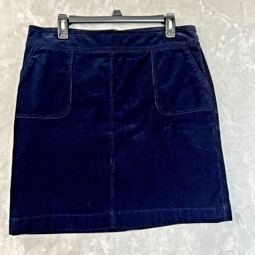 Talbots Corduroy Skirt Women's Size 12 Petites Navy Blue Pockets A-Line Stretch